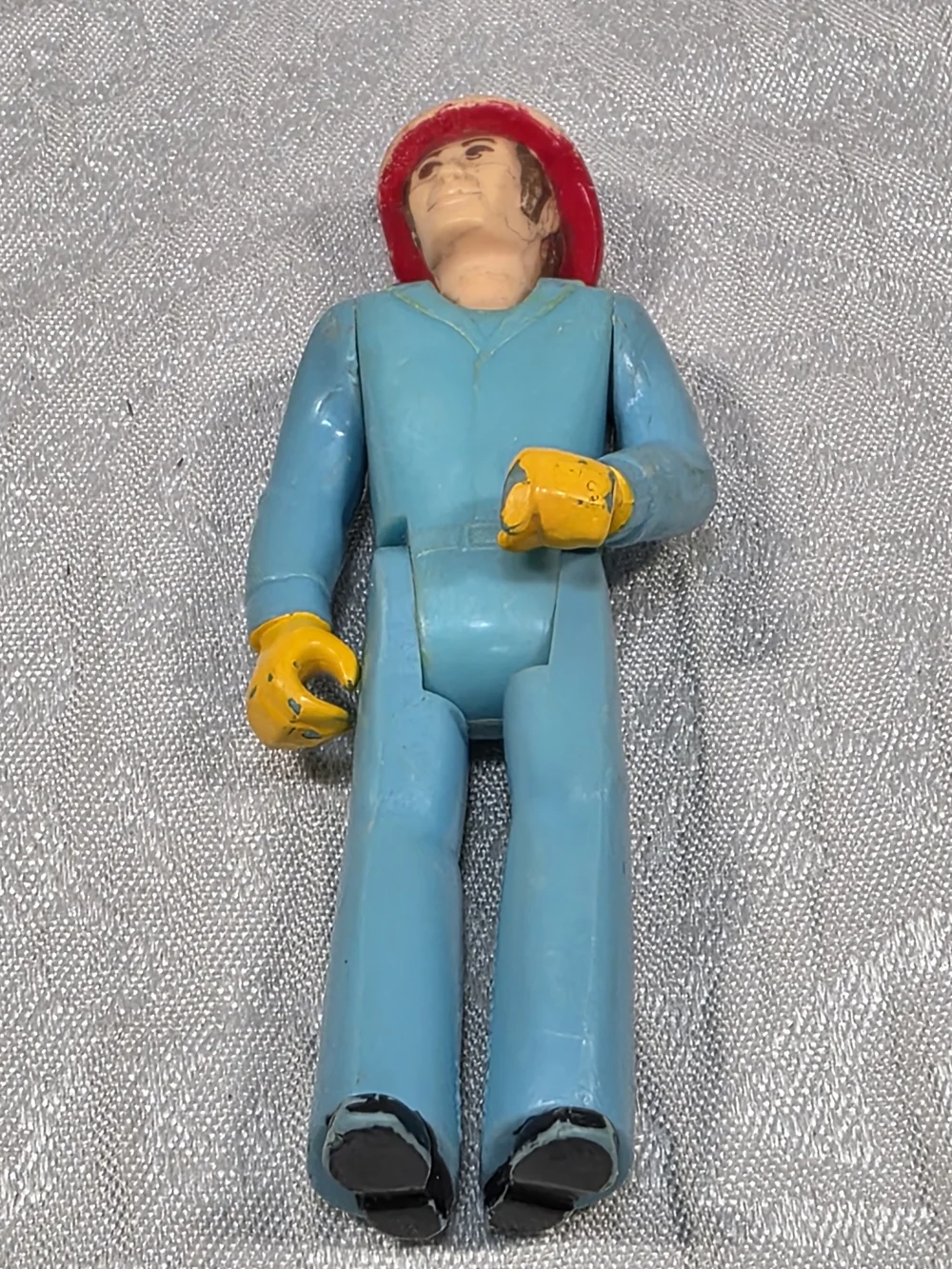 Vintage Kids Toy Firefighter Action Figure - Blue with Red Helmet